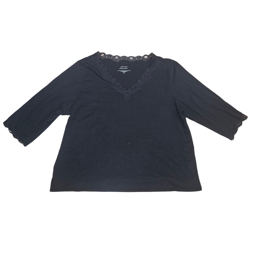 J. Jill Sleep Dream Supima Top Cotton Navy Blue Lace 3/4 Sleeve V-Neck Lounge XL